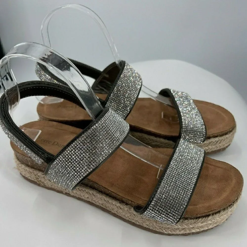 Pierre Dumas Vida 2 Silver Glitter Spadrille Wedge Sandals Elegant Summer 11M